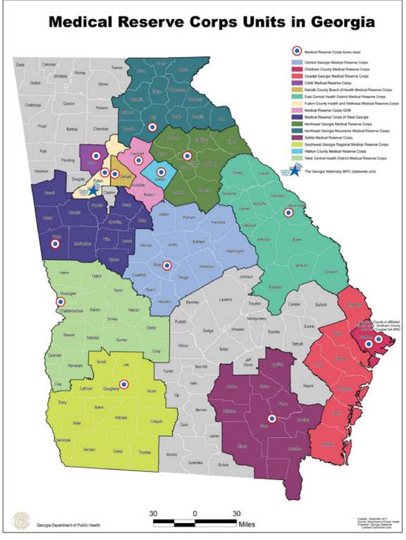 A map of Georgia divided into Medical Reserve Corps Units with Medical